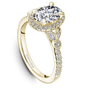 Noam Carver 14K Yellow Gold Oval Shaped Diamond Halo Engagement Ring with Millgrain Detailing