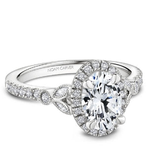 Noam Carver 14K White Gold Oval Shaped Diamond Halo Engagement Ring with Millgrain Detailing