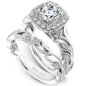 Noam Carver Floral Leaf Vintage Style Halo Diamond Engagement Ring