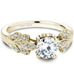 Noam Carver Floral Leaf Vintage Style Round Diamond Engagement Ring