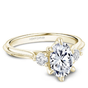Noam Carver 14K Yellow Gold High Polish Three Stone Diamond Engagement Ring Featuring 0.24 Carats Total Weight Round Cut Side Diamonds. 