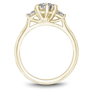 Profile of Noam Carver 14K Yellow Gold High Polish Three Stone Diamond Engagement Ring Featuring 0.24 Carats Total Weight Round Cut Side Diamonds.