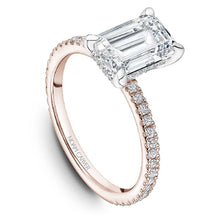 Load image into Gallery viewer, Noam Carver Two-Tone Rose &amp; White Gold Hidden Halo Emerald Cut Diamond Engagement Ring with a White Gold Four Prong Head 
