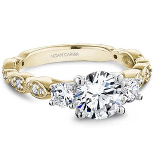 Noam Carver Vintage Style Three Stone Round Diamond Engagement Ring