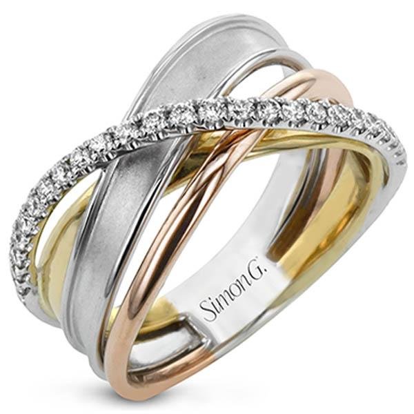 Simon G. 18K Multi-Layer Tri-Color Gold Diamond Ring