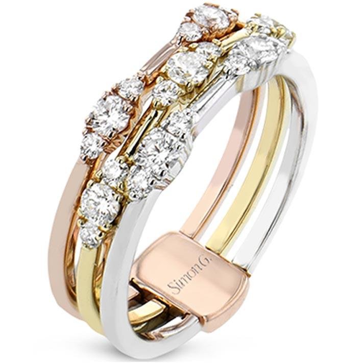 Simon G. 18K Multi-Layer Tri-Color Gold Stackable Diamond Ring