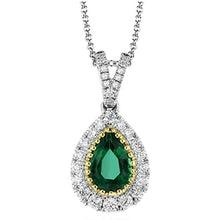Load image into Gallery viewer, Simon G. Two-Tone Gold Vintage Style Emerald Halo Teardrop Pendant
