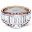 Load image into Gallery viewer, Simon G. 18K White and Rose Gold Large Center Emerald Cut Diamond Baguette Engagement Ring

