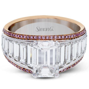 Simon G. 18K White and Rose Gold Large Center Emerald Cut Diamond Baguette Engagement Ring