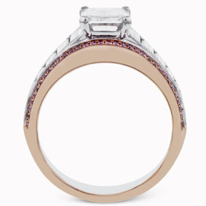 Simon G. 18K White and Rose Gold Large Center Emerald Cut Diamond Baguette Engagement Ring