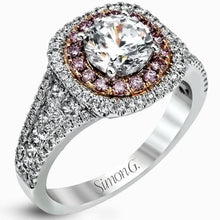 Load image into Gallery viewer, Simon G. 18K White and Rose Gold Prong Set Halo Engagement Ring
