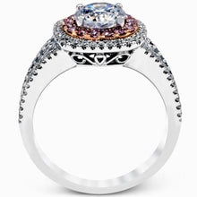 Load image into Gallery viewer, Simon G. 18K White and Rose Gold Prong Set Halo Engagement Ring
