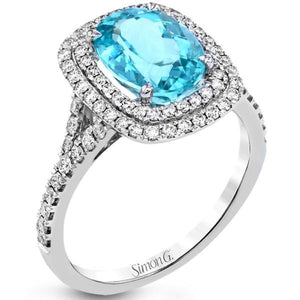 Simon G. 18K White Gold Blue Paraiba Tourmaline and Diamond Ring