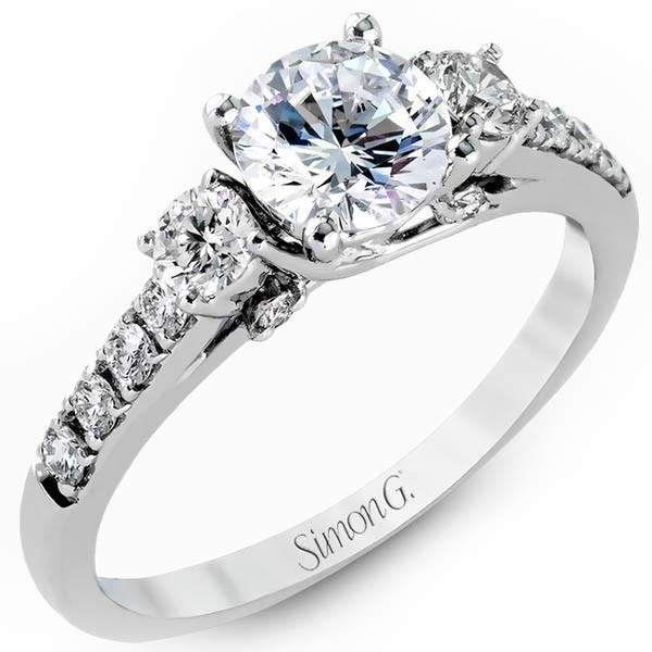 Simon G. 18K White Gold Classic Three Stone Diamond Engagement Ring