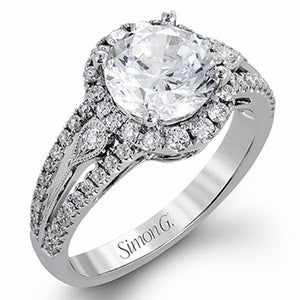 Simon G. 18K White Gold Diamond Halo Split Shank Engagement Ring