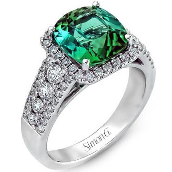 Simon G. 18K White Gold Green Tourmaline Halo Diamond Ring