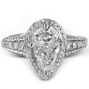 Simon G. 18K White Gold Mosaic Pear Cut Diamond Halo Engagement Ring