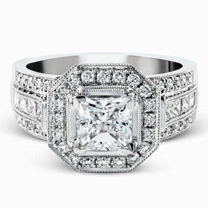 Simon G. 18K White Gold "Princess Cut" Halo Engagement Ring