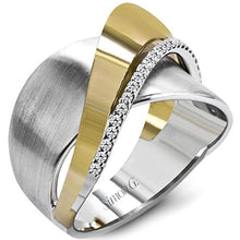 Load image into Gallery viewer, Simon G. 18k White &amp; Yellow Two-Tone Gold Diamond &quot;Swish&quot; Ring
