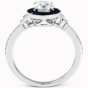 Simon G. "Art Deco" Blue Sapphire Diamond Halo Engagement Ring