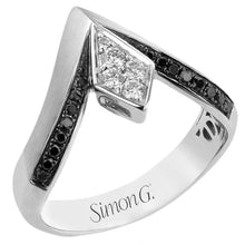 Load image into Gallery viewer, Simon G. Black &amp; White Diamond Chevron Diamond Engagement Ring

