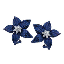 Load image into Gallery viewer, Simon G. Blue Enamel Textured Flower Diamond Earrings

