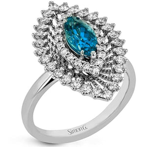 Simon G. Blue Zircon Marquise Diamond Halo Ring