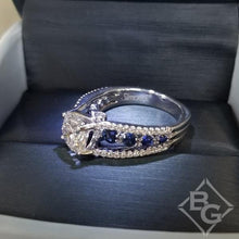 Load image into Gallery viewer, Simon G. Contemporary Cathedral Blue Sapphire &amp; Diamond Engagement Ring
