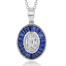 Load image into Gallery viewer, Simon G. Contemporary Style Oval Shaped Sapphire &amp; Diamond Baguette Pendant
