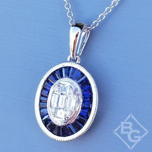Load image into Gallery viewer, Simon G. Contemporary Style Oval Shaped Sapphire &amp; Diamond Baguette Pendant
