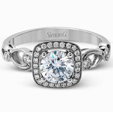 Load image into Gallery viewer, Simon G. Cushion Halo Vintage Style Floral Engagement Ring
