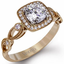 Load image into Gallery viewer, Simon G. Cushion Halo Vintage Style Floral Engagement Ring
