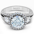 Load image into Gallery viewer, Simon G. Diamond Halo Ring with Pear Cut Side Diamonds
