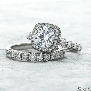 Simon G. Double Cushion Halo Diamond Engagement Ring