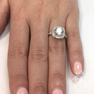 Simon G. Double Cushion Shaped Halo Split Shank Diamond Engagement Ring