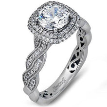 Load image into Gallery viewer, Simon G. Double Halo Diamond Twist Engagement Ring

