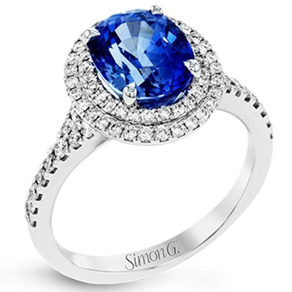 Simon G. Double Halo Oval Blue Sapphire Ring