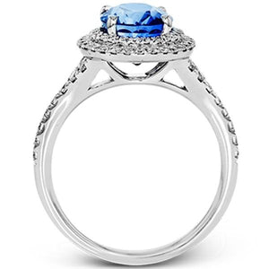 Simon G. Double Halo Oval Blue Sapphire Ring
