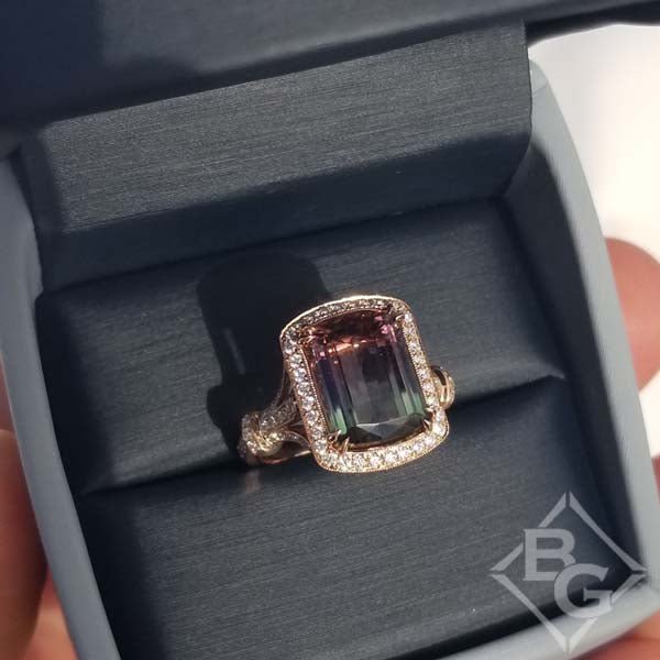Watermelon Tourmaline Engagement Ring | Unique Rose Gold Ring for Her