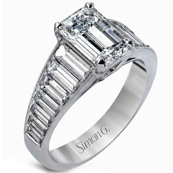 Simon G. Emerald Cut Diamond Baguette Engagement Ring