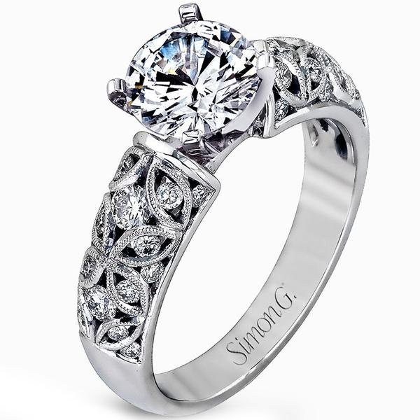 Simon G. Filigree Vintage Style Diamond Engagement Ring