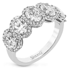 Load image into Gallery viewer, Simon G. Five Stone Oval Diamond Halo Anniversary Ring
