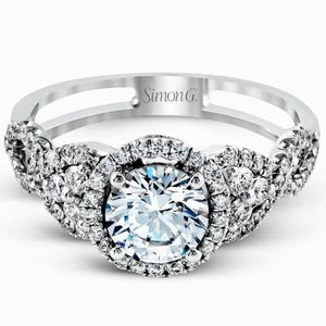 Simon G. Halo Split Shank Twist Diamond Engagement Ring