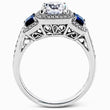 Load image into Gallery viewer, Simon G. Halo Three Stone Blue Sapphire Engagement Ring
