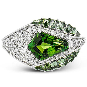 Simon G. Kite Shaped Green Tourmaline & Diamond Pave Set Ring