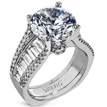 Load image into Gallery viewer, Simon G. Large Center &quot;Cathedral Style&quot; Side Baguette Diamond Engagement Ring
