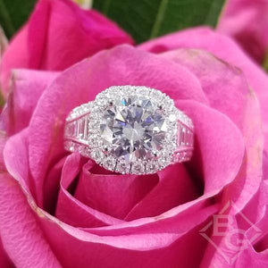 Simon G. Large Center Halo Diamond Baguette Cut Engagement Ring