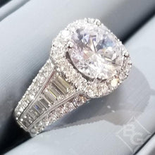 Load image into Gallery viewer, Simon G. Large Center Halo Diamond Baguette Cut Engagement Ring
