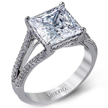 Load image into Gallery viewer, Simon G. Large Center Princess Cut Split Shank Diamond Engagement Ring
