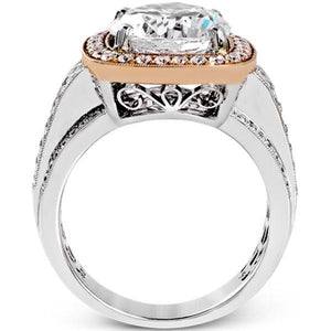 Simon G. Large Diamond Center Two-Tone Halo Prong Set Engagement Ring